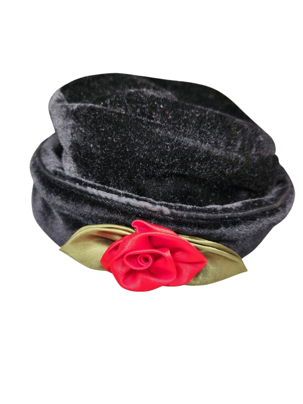 Toby NYC Girls Black Velvet Cloche Hat Red Rose Size 4-6T